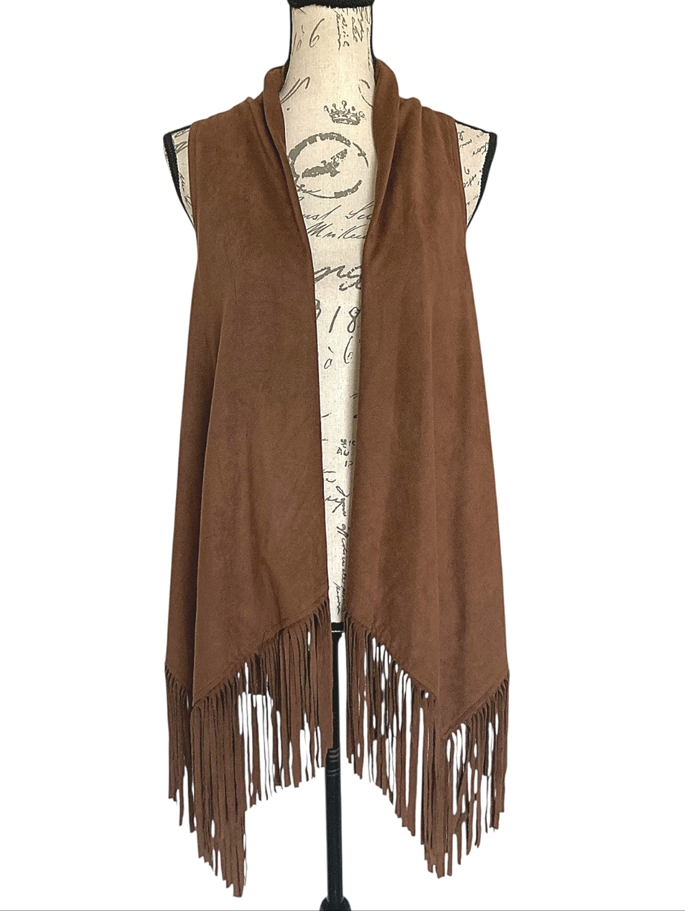 Democracy Brown Faux Suede long Fringe Vest S Western Boho Cowgirl Festival